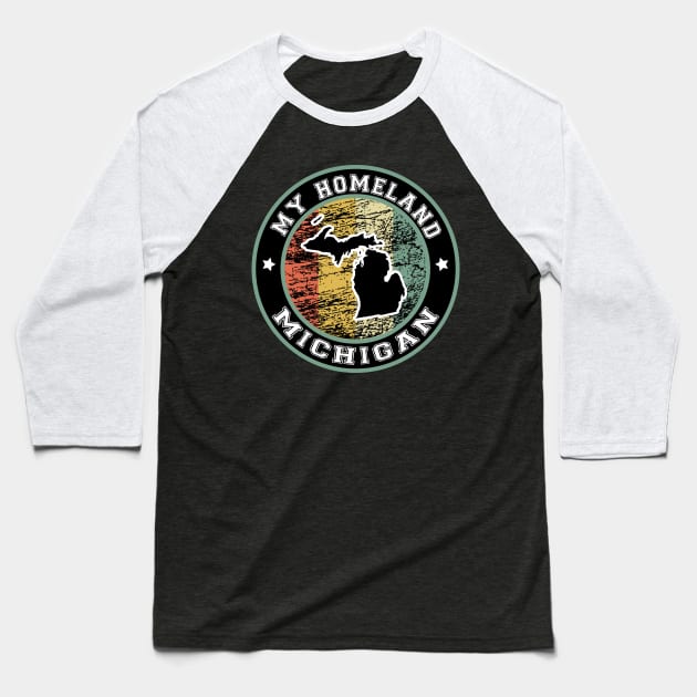 Homeland Michigan state USA vintage Baseball T-Shirt by LiquidLine